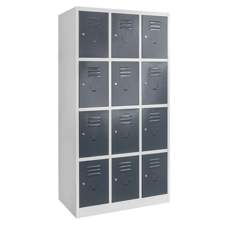 Szafka skrytkowa BHP Mega-M J-90/12 12 drzwiowa szara/ grafitowy front S-90 cm G-50 cm H-180 cm skręcana N
