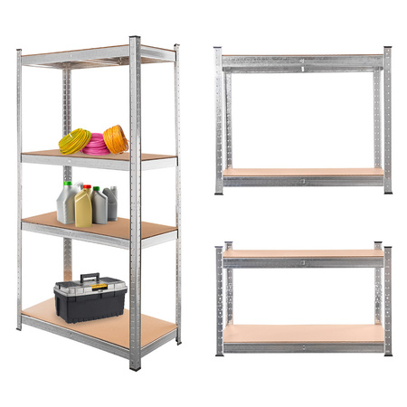 Regał magazynowy Mega-M Basic H-160 cm L-80 cm G-40 cm 4 półki z MDF 4 mm (175kg) ocynk N
