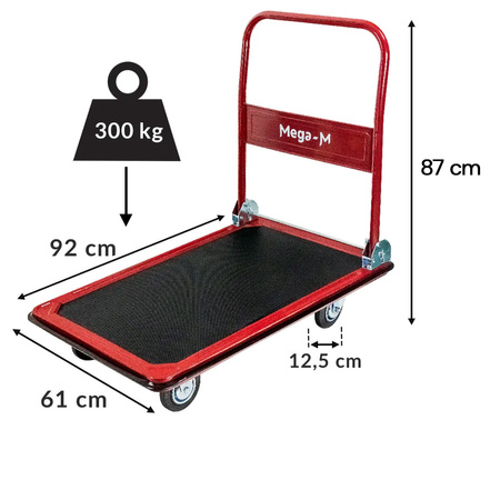Wózek platformowy magazynowy Mega-M 300kg koła na łożyskach