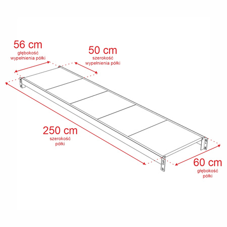 Regał metalowy magazynowy 4-półkowy Mega-M FORTIS H-240 cm L-267 cm G-60 cm moduł bazowy