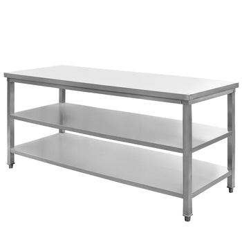 Stół ze stali nierdzewnej centralny z 2-ma półkami Mega-M S-180 cm G-60 cm H-85 cm N