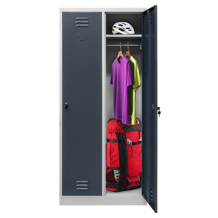 Szafka ubraniowa BHP Mega-M J-80 2 drzwiowa szara/ grafitowy front  S-80 cm G-50 cm H-180 cm skręcana N