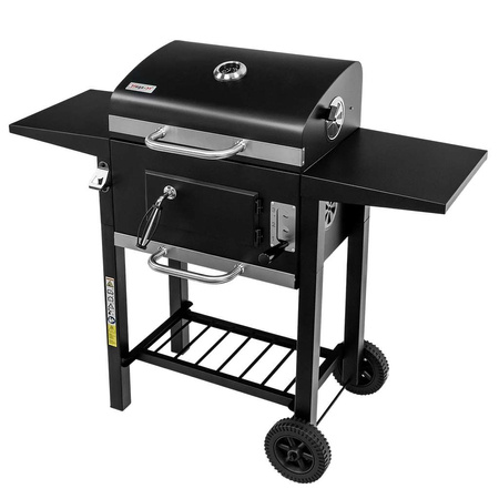 Grill ogrodowy węglowy z pokrywą i rusztem emaliowanym Mega-M 2x stolik boczny 42x30 cm