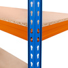 Regał magazynowy Mega-M Pro Max H-180 cm L-120 cm G-45 cm 4 półki z płyty wiórowej 15 mm (500kg) niebieski/pomarańczowy 2 kartony N