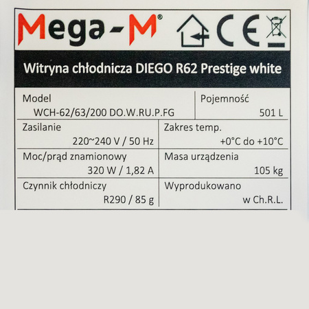 Witryna chłodnicza Mega-M DIEGO R62 Prestige White N