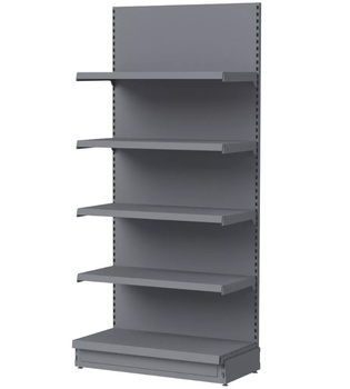 Regał sklepowy Mega-M Merkury przyścienny H-210 cm L-103 cm G-47 cm moduł bazowy grafitowy