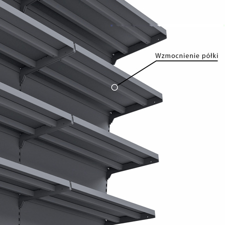 Regał sklepowy Mega-M Merkury przyścienny H-170 cm L-103 cm G-47 cm moduł bazowy grafitowy