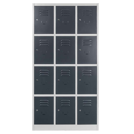 Szafka skrytkowa BHP Mega-M J-90/12 12 drzwiowa szara/ grafitowy front S-90 cm G-50 cm H-180 cm skręcana N