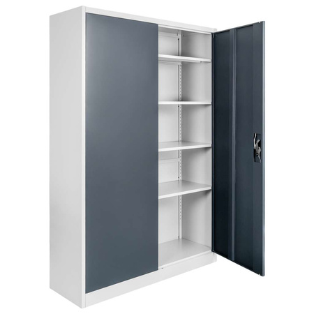 Szafa biurowa metalowa na dokumenty Mega-M pełne drzwi S-120 cm G-40 cm H-185 cm szara grafitowy front