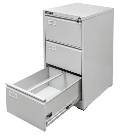 Szafka metalowa kartotekowa Mega-M J-3/S 3 szuflady A4 szara S-46 cm G-62 cm H- 103 cm skręcana N