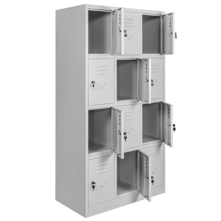 Szafka skrytkowa BHP Mega-M J-90/12 12 drzwiowa szara S-90 cm G-50 cm H-180 cm skręcana N
