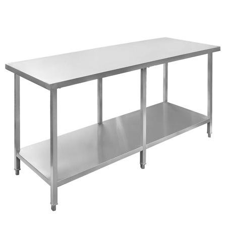 Stół gastronomiczny ze stali nierdzewnej centralny z półką i 6 nogami Mega-M 180x80x85 cm