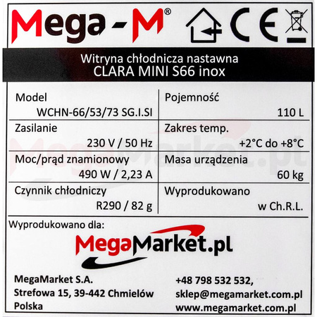 Witryna chłodnicza nastawna Mega-M CLARA MINI S66 S-66 cm G-69 cm inox N