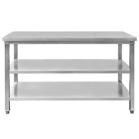 Stół ze stali nierdzewnej centralny z 2-ma półkami Mega-M S-150 cm G-70 cm H-85 cm N