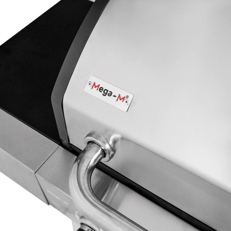 Grill ogrodowy gazowy Mega-M 3+1 ze stolikiem bocznym z pokrywą i drzwiczkami ze stali nierdzewnej reduktor + wąż gazowy