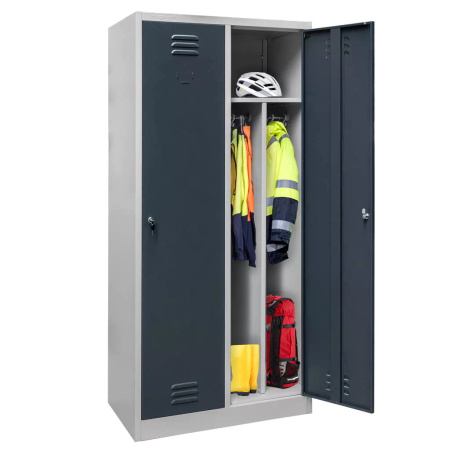 Szafka ubraniowa BHP Mega-M J-80 2 drzwiowa z przegrodami szara/ grafitowy front S-80 cm G-50 cm H-180 cm skręcana (wysyłka paletowa) N