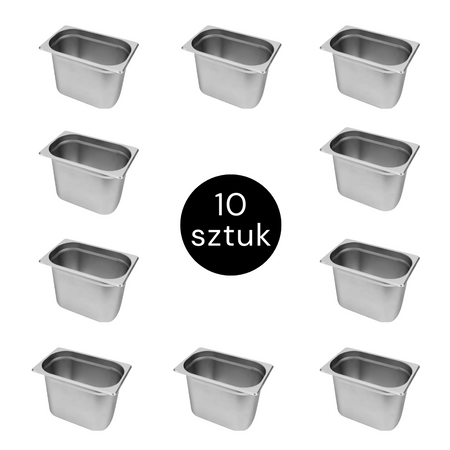 Pojemnik GN 1/4 ze stali nierdzewnej Mega-M 26,5×16,2×20 cm zestaw 10 szt.