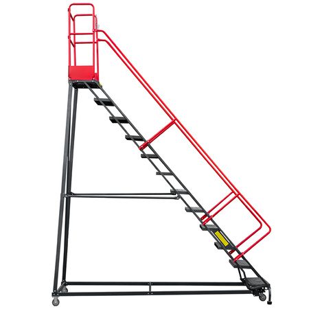 Drabina magazynowa przejezdna pomost magazynowy Mega-M H 306 cm 12 stopni hamulec schodkowy