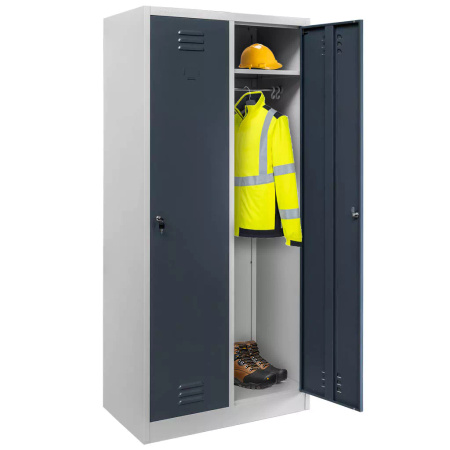 Szafka ubraniowa BHP Mega-M J-80 2 drzwiowa szara/ grafitowy front  S-80 cm G-50 cm H-180 cm skręcana N