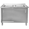 Zlew gastronomiczny spawany dwukomorowy z szafką Mega-M 120x70x85 cm stal nierdzewna