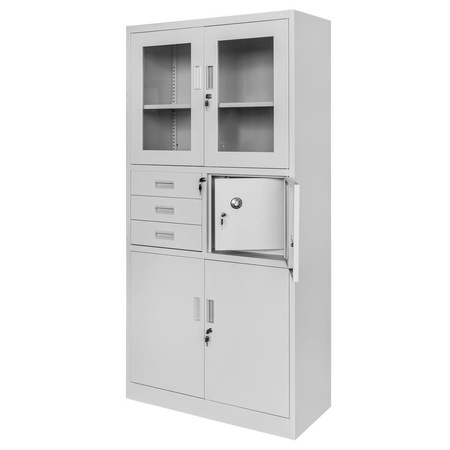 Szafa biurowa metalowa na akta Mega-M WENUS przeszklone drzwi sejf S- 90 cm G- 40 cm H-185 cm szara skręcana