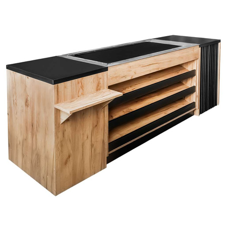 Lada sklepowa sprzedażowa impulsowa z taśmą automatyczną Mega-M H-92 cm L-250 cm G-64 cm dąb kraft/czarny