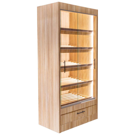 Regał na pieczywo Mega-M moduł z szybą przesuwną oświetlenie LED  H-205 cm L-100 cm G-58 cm dąb amerykański N