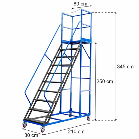 Drabina magazynowa przejezdna Mega-M STANDARD H-250 cm 10 stopni N