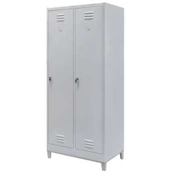 Szafka ubraniowa BHP Mega-M J-80 na podstawie z nóżkami 2 drzwiowa szara S-80 cm G-50 cm H-190 cm skręcana N