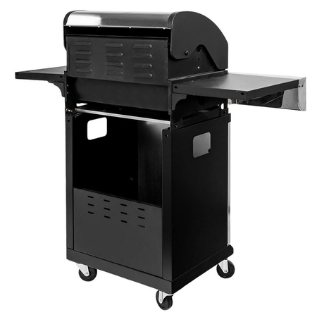 Grill ogrodowy gazowy Mega-M 3+1 ze stolikiem bocznym z pokrywą i drzwiczkami ze stali nierdzewnej reduktor + wąż gazowy