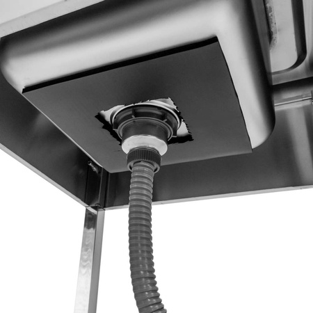 Zlew gastronomiczny jednokomorowy z maskownicą, półką i syfonem z rurą odpływową Mega-M 60x70x85 cm stal nierdzewna