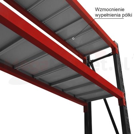 Regał metalowy magazynowy 4-półkowy Mega-M FORTIS H-240 cm L-208.5 cm G-50 cm moduł dostawny
