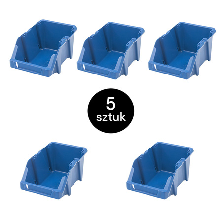 Pojemnik magazynowy kuweta warsztatowa Mega-M 20x30x13 cm plastikowy niebieski M - zestaw 5 szt.