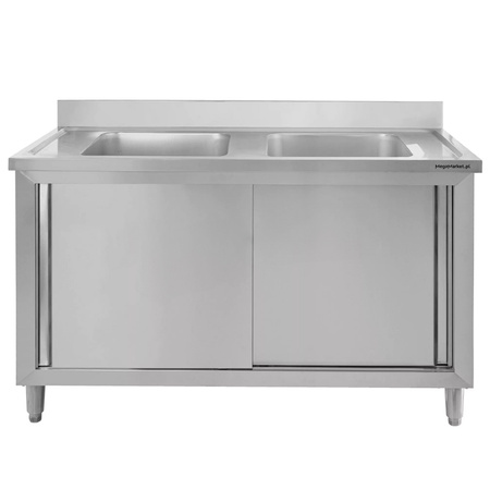 Zlew ze stali nierdzewnej 2-komorowy przyścienny z szafką Mega-M S-100 cm G-70 cm H-85 cm N