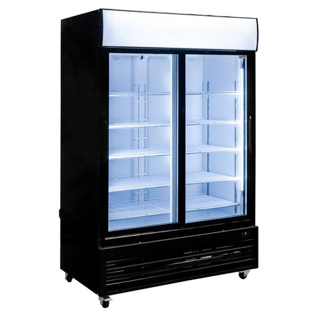 Witryna chłodnicza z drzwiami przesuwnymi 1048L Mega-M RICO i133oświetlenie LED podświetlany górny plafon reklamowy