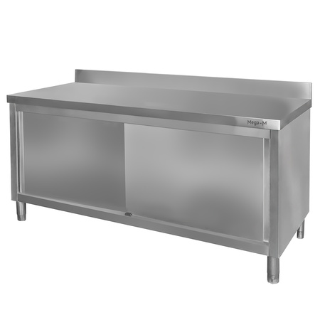 Stół ze stali nierdzewnej przyścienny z szafką Mega-M S-200 cm G-60 cm H-85 cm N