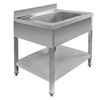 Zlew ze stali nierdzewnej jednokomorowy przyścienny z półką Mega-M S-80 cm G-70 cm H-85 cm N