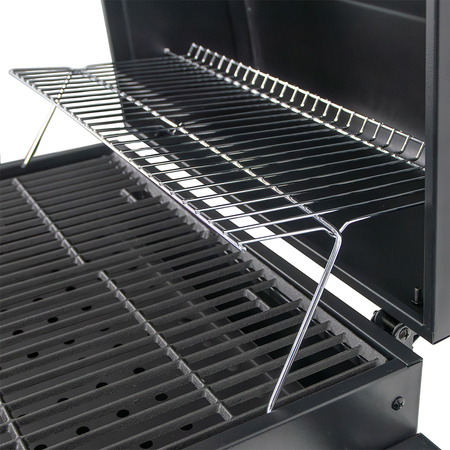 Grill ogrodowy węglowy z pokrywą Mega-M 1x stolik boczny 56x42 cm czarny