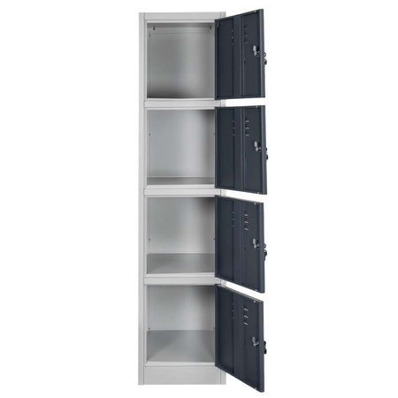 Szafka skrytkowa BHP Mega-M J-40/4 4 drzwiowa szara/ grafitowy front S-40 cm G-50 cm H-180 cm skręcana N