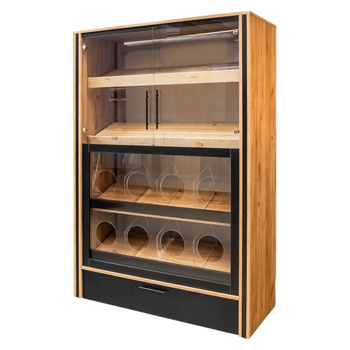 Regał na pieczywo dzielony przeszklony Mega-M H-204 cm L-136 cm G-62 cm dąb kraft/czarny