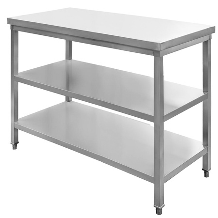 Stół ze stali nierdzewnej centralny z 2-ma półkami Mega-M S-100 cm G-60 cm H-85 cm N