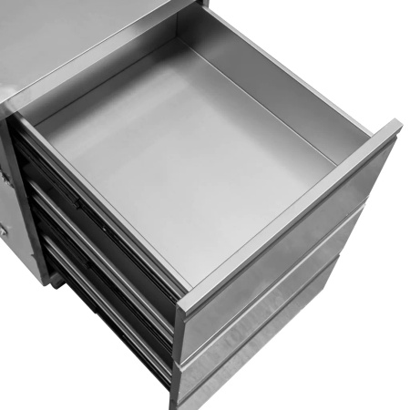 Stół gastronomiczny ze stali nierdzewnej przyścienny z blokiem szuflad po lewej stronie Mega-M 180x70x85 cm