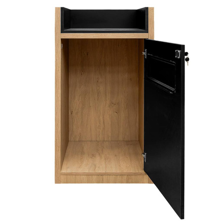 Kosz na śmieci ze stojakiem na tace Mega-M H- 120 cm L- 60 cm G- 58 cm dąb kamienny