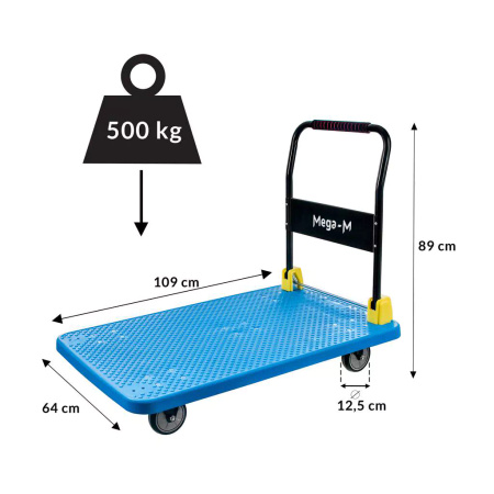 Wózek platformowy Mega-M 500kg 65 cm x 110 cm L niebieski N