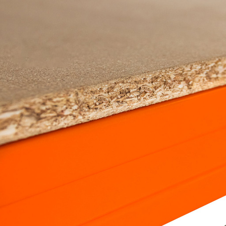 Regał magazynowy Mega-M PRO MAX H-180 cm L-150 cm G-45 cm 4 półki z MDF 15 mm 500 kg niebiesko-pomarańczowy