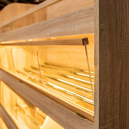 Regał na pieczywo H-180 cm L-125 cm G-60 cm plexi oświetlenie LED dąb amerykański