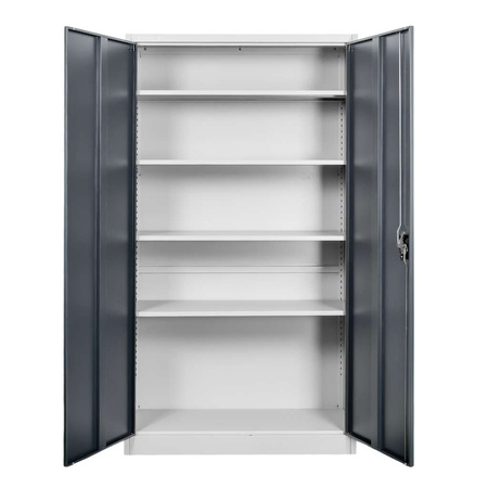 Szafa biurowa metalowa na dokumenty Mega-M pełne drzwi S-100 cm G-40 cm H-185 cm szara grafitowy front