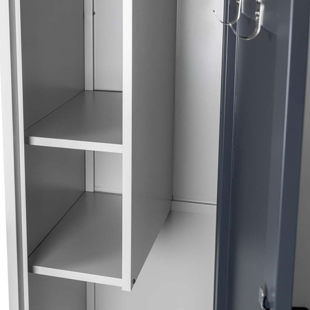 Szafa gospodarcza socjalna Mega-M 1-drzwiowa z półkami S-50 cm szara grafitowy front