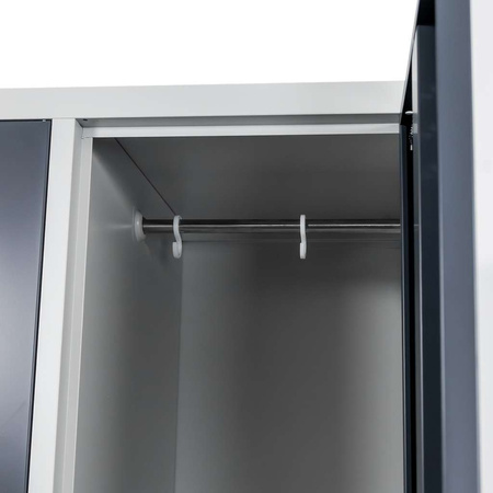 Szafka ubraniowa skrytkowa BHP Mega-M J-80/4 4 drzwiowa szara/ grafitowy front S-80 cm G-50 cm H-180 cm skręcana N