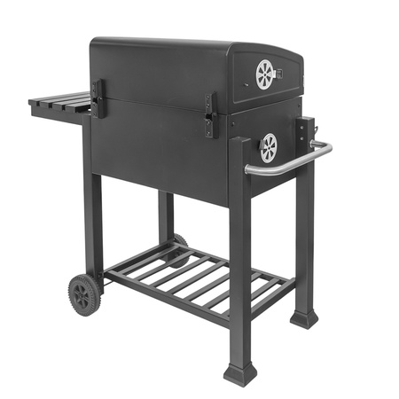 Grill ogrodowy węglowy Mega-M czarny z pokrywą 1x stolik boczny 55x42 N